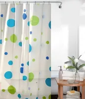 Zasłona prysznicowa Peva 120x200 cm Sylt dots biała niebieska zielona z pierścieniami do zasłony prysznicowej