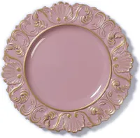 Dekoteller Kunststoff mit goldenem Barock Ornament 35cm rosa