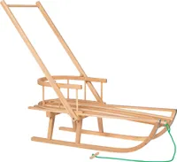 Holzschlitten Kinderschlitten 90x32 cm Rückenlehne Zugseil Schiebestange Buchenholz Rodel Ferien Metallbeschläge