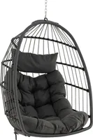 COSTWAY Hängesessel faltbar, Hängekorb Sessel aus PE-Rattan mit weichem Kissen, Hängeschaukel mit Hängezubehör Grau