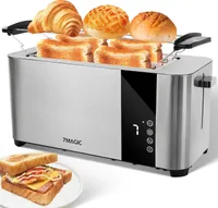 7MAGIC Toaster Edelstahl 4 Scheiben mit Brötchenaufsatz, 1400W 7 Bräunungsstufen, Langschlitz mit Touchscreen LED Anzeige, Auftau-/Aufwärm-/Schnellstoppfunktion, Brotzentrierung, Silber