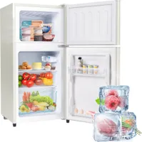 Merax Table Top Kühl-/Gefrierkombination BCD-86A, Mini Kühlschrank mit Gefrierfach, Doppeltür und LED-Beleuchtung, 60 L, freistehend，Cremeweiß