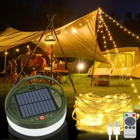 Camping Lichterkette, Solar LED Lichterkette, 10M 3600mAh Campinglampe, Wasserdichte, USB-Aufladung, mit Fernbedienung