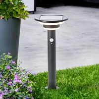 BRILLIANT čierne solárne vonkajšie soklové svetlo GARVINA | vrátane detektora pohybu | výška 45 cm | 3W 430lm 3000 K | nerezová oceľ/plast