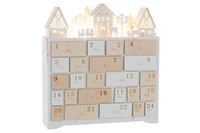 J-Line Adventskalender Weihnachten - Holz - weiß - 40 cm - LED-Lichter