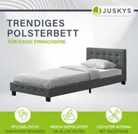 Juskys Polsterbett Manresa 90 x 200 cm - Bett mit Lattenrost & Kopfteil - Grau