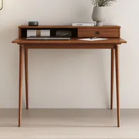 Schreibtisch MALINA mit Aufsatz & Schublade aus Kiefer Massivholz, kastanienfarben - Bürotisch mit Stauraum & konischen Beinen, Stabiler PC-Tisch aus robusten Materialien