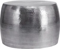 WOMO-DESIGN Couchtisch rund Ø 59x41cm, Silber, Zylinder, handgefertigt aus Aluminium, Hammerschlag Design, Metall Sofatisch