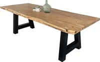 Esstisch Baumkante Akazie massiv 50mm Natur 280 x 100 cm A-Gestell schwarz CALI