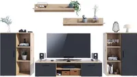 MATKAM Wohnzimmermöbel-Set Herkules, 5-teilig, 1 x TV-Kommode, 2 x Wohnzimmerkommode , 2 x Hängeregale (Artisan Eiche-Schwarz)