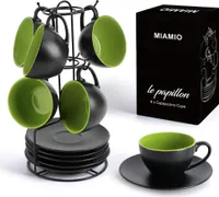 MIAMIO - Cappuccinotassen Set, Cappuccino Tassen  Le Papillon Kollektion (Innen Grün)