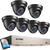 ZOSI 1080P Aussen Überwachungskamera Set, 8CH 1TB HDD DVR und 6X 2MP Dome Kamera, IP66 Wasserdicht, 24M IR Nachtsicht