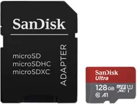 SanDisk Ultra 128GB Imaging microSDXC Speicherkarte + SD-Adapter bis zu 100MB/Sek, Class 10, U1, A1,Grau, Rot, Weiß