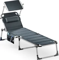 CASARIA® Sonnenliege klappbar Wetterfest mit Dach Kopfkissen Seitentasche Gartenliege leicht Aluminium Sonnenliege Liegestuhl 150kg Grau meliert