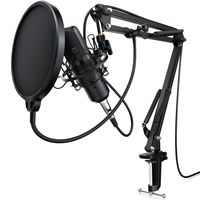LIAM&DAAN Kondensator Mikrofon mit Arm, Spinne & Popschutz Podcast Set / Kondensatormikrofon