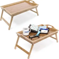 relaxdays 2x Betttablett Bambus lackiert klappbar