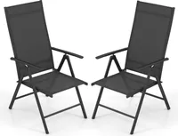 COSTWAY 2er Set Gartenstühle Hochlehner bis 180kg, Klappstühle mit 7-Fach verstellbarer Rückenlehne, Terrassenstühle klappbar Schwarz