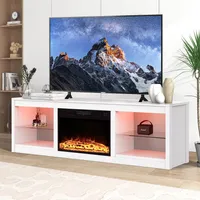 Parrot Uncle TV-Schrank für Fernseher bis 75 Zoll, MDF, Weiß , mit 24" Elektrokamin und Farbwechselnde LED-Leiste, 168 x 42 x 56 cm, 54 kg Tragkraft