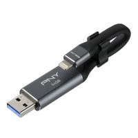 PNY Duo-Link 3.0, 64 GB, USB Type-A / Lightning, 3.2 Gen 1 (3.1 Gen 1), Ohne Deckel, Grau