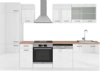 Vicco Küchenzeile R-Line, 300 cm , AP Eiche, Weiß Hochglanz/Weiß