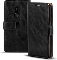 Conie Retro Klapp Hülle für Sony Xperia XZ3 Kartenfach Tasche Rundumschutz in Schwarz