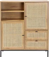 Hohe Buffetschrank mit Rattanfronten - L100 x H120 cm - JAYA
