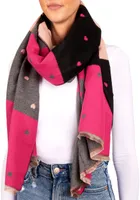 BRUBAKER Cashmirillo Damen Schal mit Herz Muster - 70 x 200 cm - Warm, Kuschelig und Oversized - Wollschal Winterschal, Pink Schwarz und Rosa