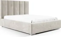 Stauraumbett Filippa 140x220 – Bett mit Bettkasten, hohes Kopfteil (125 cm), Metallrahmen & Samtbezug, Piano 02 Hellbeige