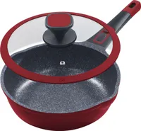 Ø28cm Bratpfanne ca. 8.5 cm hoch KING® Click-Grip Aluguss mit verstärkter Beschichtung: MOONSCAPE / abnehmbarer Pfannengriff / mit Glasdeckel / ROT