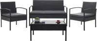 Poly-Rattan Garnitur HWC-F56, Balkon-/Garten-/Lounge-Set Sitzgruppe  schwarz, Kissen dunkelgrau