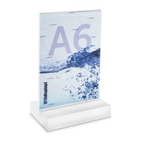 Tischaufsteller A6 mit Acrylblock (satiniert) als Premium Werbeaufsteller aus PLEXIGLAS®