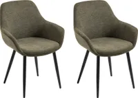 SalesFever Armlehnstuhl 2er Set | Bezug aus Strukturstoff | 4 Fuß-Gestell Metall matt Schwarz | B 64 x T 59 x H 86 cm | grün
