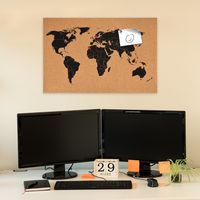 Navaris Kork Pinwand Memoboard Tafel - 60 x 40 cm Pin Board Korkwand mit 15 Stecknadeln und Montageset - Pinnwand im World Map Design - Memo Korktafel
