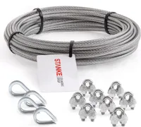 Seilwerk STANKE Rankhilfe Drahtseil verzinkt 10m Stahlseil 4mm 6x7, 4x Kausche, 8x Bügelformklemme - SET 2
