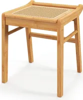 Stolička, stolička z bambusu, make-up stolička s ratanovým povrchom a protišmykovými nohami, lavička do obývačky, spálňa, 40 x 38 x 43 cm, príroda