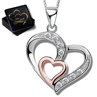 ❤️ Herzkette Herz-Anhänger Silber & Rosegold plattiert Damen-Kette Halskette ❤️