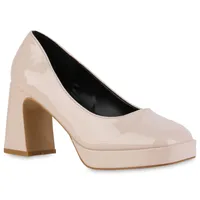 VAN HILL Damen Plateau Pumps Eckige Party Schuhe 839941, Farbe: Beige, Größe: 36
