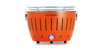 LotusGrill S Small Kompakt Starter-Set Mandarinenorange raucharme Holzkohlegrill mit 2,5 kg Buchenholzkohle, 200 ml Brennpaste, 1x Zange (Farbe nach Vorrat), 1x Tasche. Stromversorgung USB/Powerbank