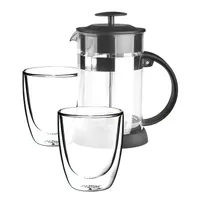 Ekspres do kawy FRENCH PRESS szklany dzbanek SET zaparzacz do herbaty z 2 szklankami termicznymi 0,8 litra