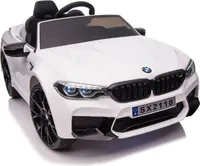 Elektryczny samochód dla dzieci "BMW M5" - licencjonowany - akumulator 12V7A, 2 silniki - pilot 2,4 GHz, MP3, skórzane siedzenie + EVA