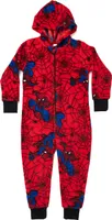 Marvel Spiderman Jumpsuit mit Kapuze für Jungen - Overall Kinder Pyjama Schlafanzug langarm Rot, Größe:122-128