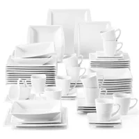 MALACASA, série Blance, 60 ks. Sada porcelánového nádobí v krémově bílé barvě Kombinovaný servis Jídelní servis s 12 šálky na kávu, 12 podšálky, 12 dezertními talíři, 12 polévkovými talíři a 12 plochými talíři