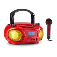 auna Boombox CD Player Bluetooth für Kinder - Ghettoblaster - USB UKW Radio - Bluetooth 3.0 - LED-Beleuchtung - mit Mikrofon - rot Kinder CD Player tragbar Musikbox Bluetooth tragbarer CD Spieler Radio mit Bluetooth Soundbox