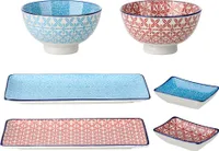 Zestaw naczyń do sushi Vancasso, japoński porcelanowy serwis obiadowy Macaron, 8-częściowy zestaw naczyń dla 2 osób