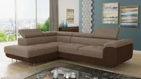 Ecksofa Caris mit Schlaffunktion und einstellbare Kopfstützen, Wohnlandschaft, Couchgarnitur, Bettkasten, Sofagarnitur, Couch, Sofa (Braun + Cappuccino (Sawana 16 + Sawana 02), Ecksofa Links)