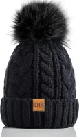 Bommelmütze Beanie Strickmütze Wintermütze Fleece Gefüttert Schwarz-Bommel