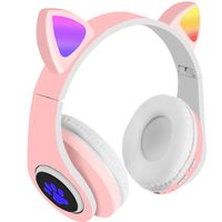 Kinder Kopfhörer Bluetooth LED kabellos Katzenohr 16865, Farbe:Rosa/ pink