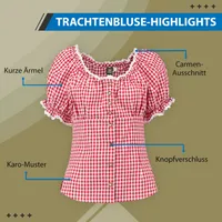 Trachtenbluse Carmenbluse für trachten lederhosen bluse kariert, Größe:44, OS-Farbe:Mittelblau