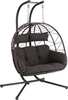 HinHocker Hängesessel für 2 Personen mit Gestell, Braun, XXL Sessel inkl. Kissen und Auflagepolster
