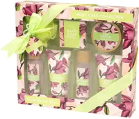 Geschenkset Sandelholz Rose Duschgel, Bodylotion, Badecreme und Duschpuff
